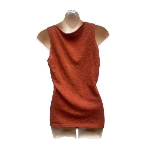 Soft Grey Rust Cashmere Cotton V-Neck Sweater Sleeveless Top Size 10 Preppy EUC - Picture 6 of 7